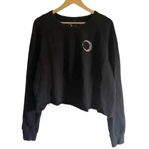 Lolo Sol Black Crescent Moon Cropped Sweatshirt